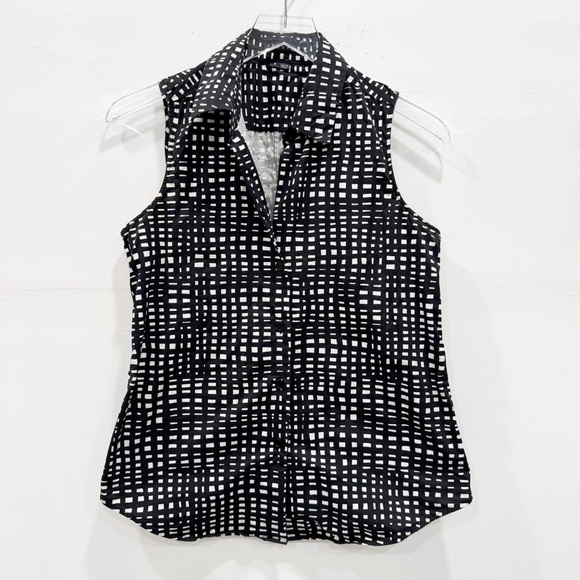 Theory Sleeveless Minae Cotton Button Down Shirt Black White Size Small - Picture 1 of 6